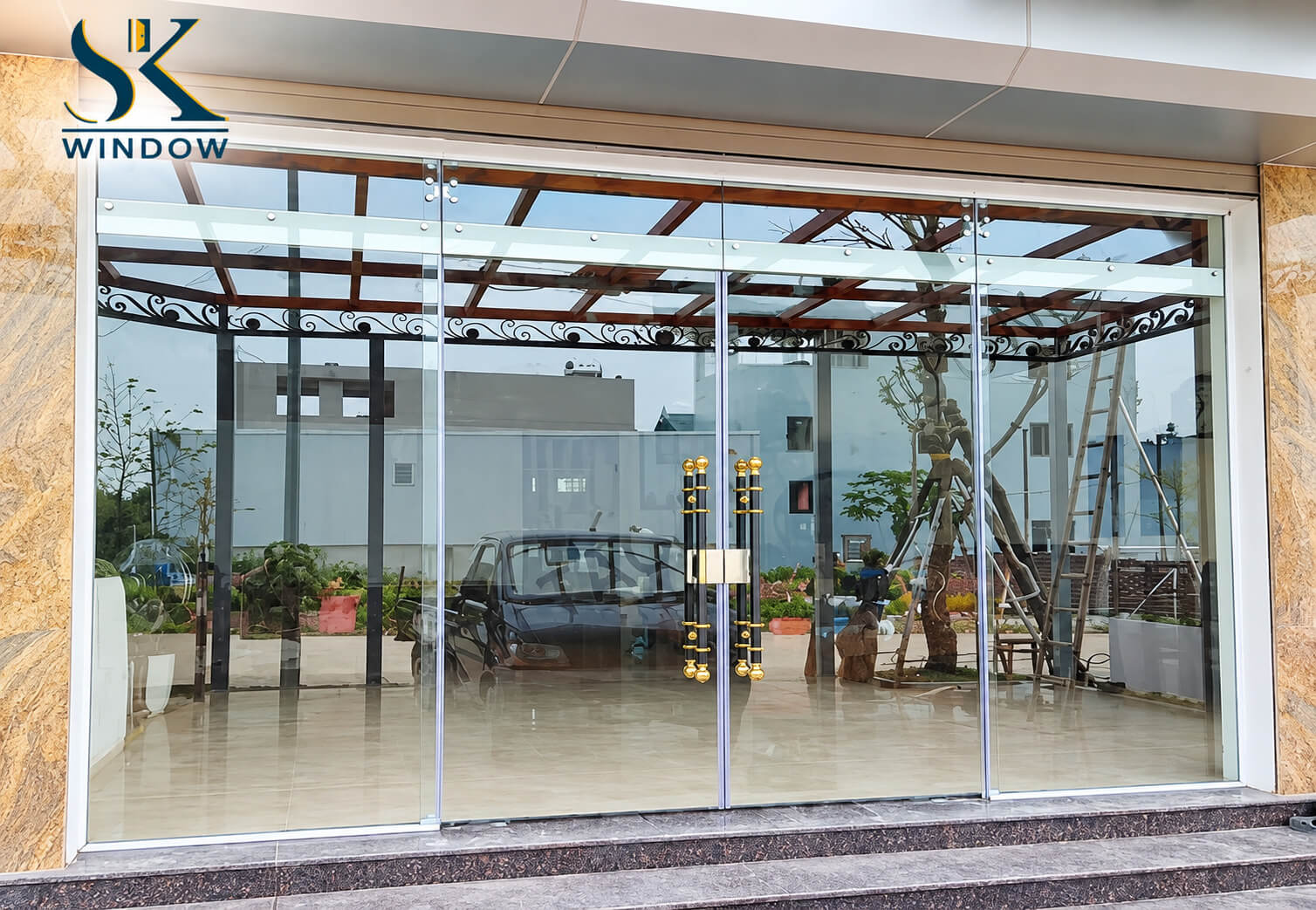 cửa kính cường lực 2 cánh mở lùa
